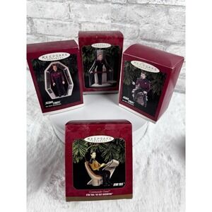 Lot Of 4 New 1990's Vtg Star Trek Hallmark Ornaments Picard Riker Data Janeway